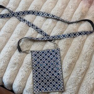 Jacqueline  Kent Blue and Silver Beaded Crossbody Bag / cell phone